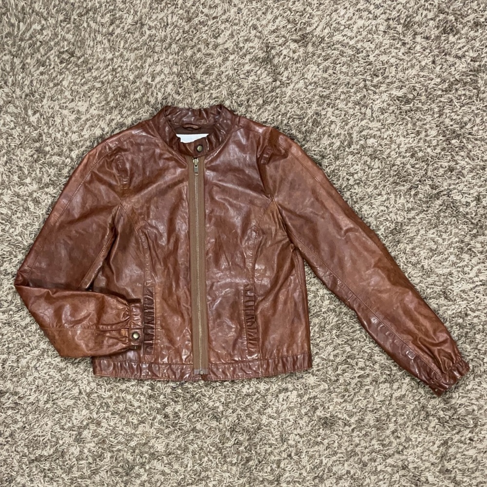 Vintage Old Navy Leather Motorcycle Jacket Brown Women’s Size XS